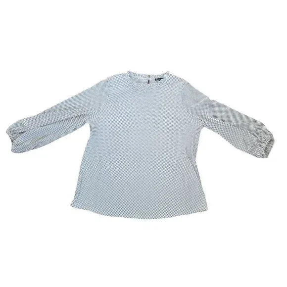 Adrianna Papell Top Blouse Women’s Medium White Black Polka Dot Long Sleeve - Picture 5 of 13